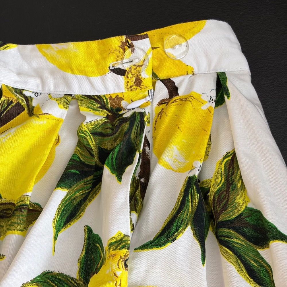 Grace Karin Lemon Print Pleated A-Line Skirt White Yellow XXL Retro Summer - Picture 4 of 6